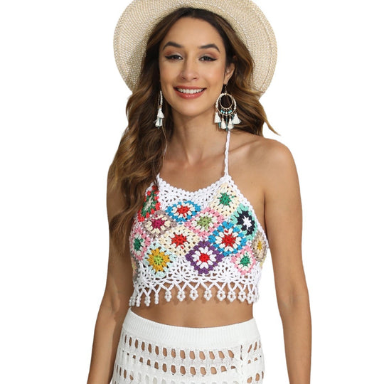 Damen Häkel-Bikini-Oberteil mit farbenfrohem Blumenmuster EB