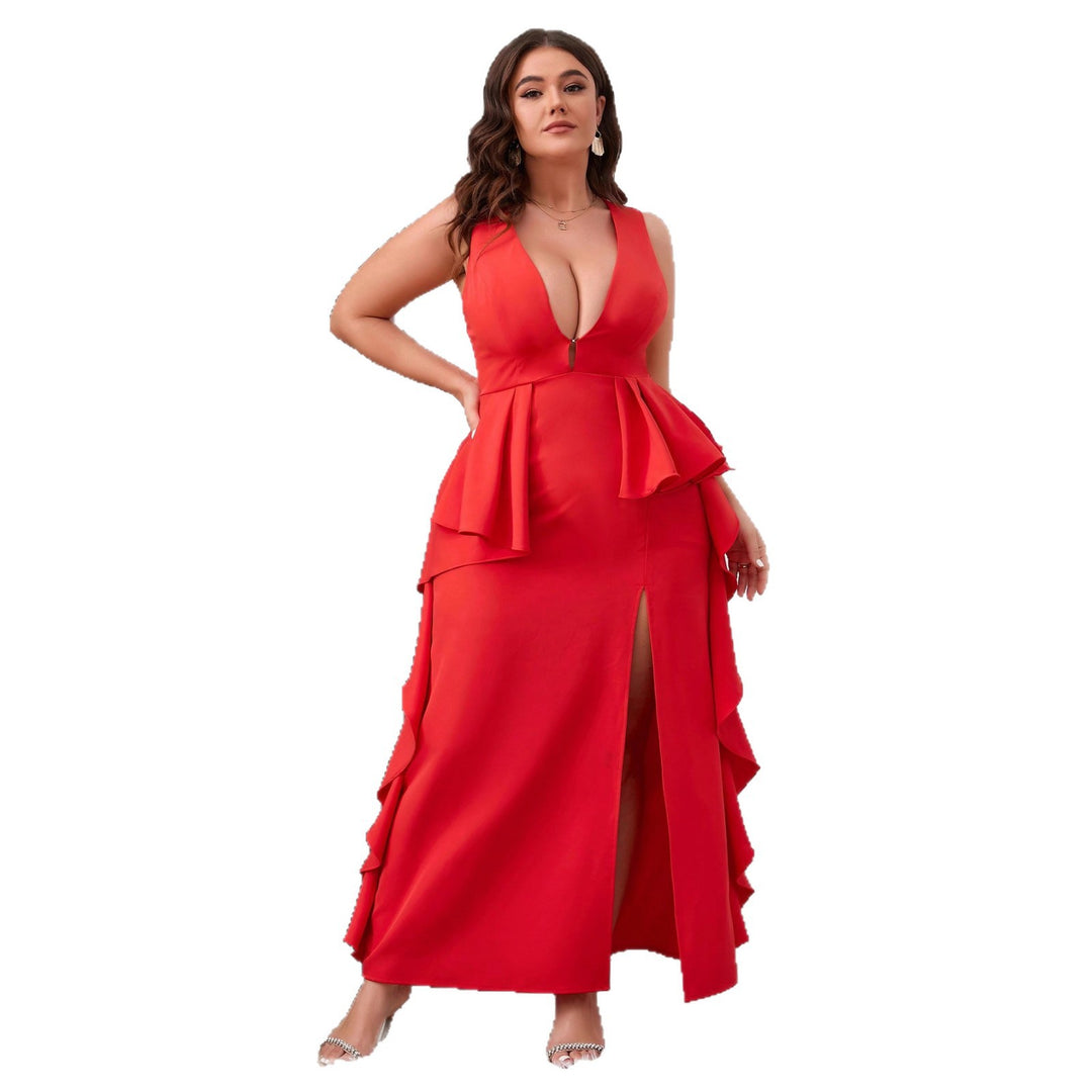 Damen Elegantes Abendkleid mit schwingendem Saum und tiefem V-Ausschnitt EB