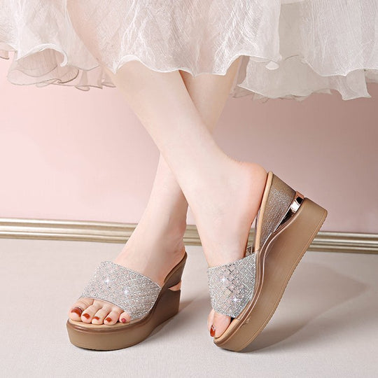 Damen glamouröse Plateausandalen mit zierlicher Strassverzierung EB