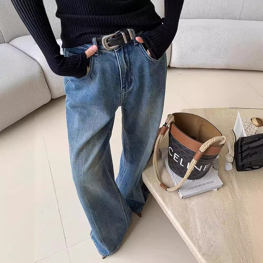 Damen Weite Jeans mit lässigem Schnitt und hohem Bund EB