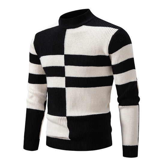 Herren moderner Rollkragenpullover mit strukturiertem Rippdesign EB