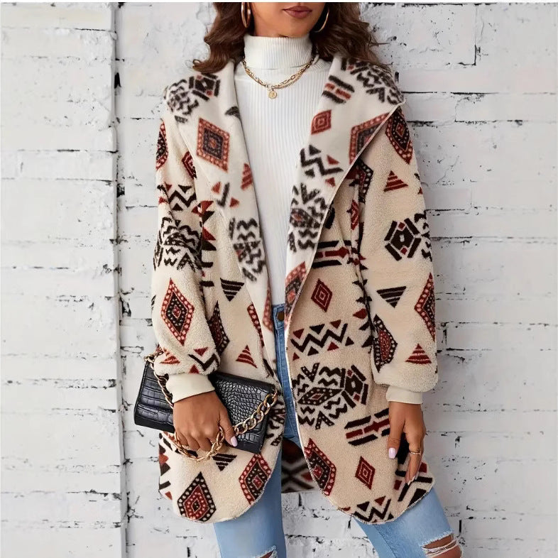 Damen Plüschjacke mit Ethno-Muster EB