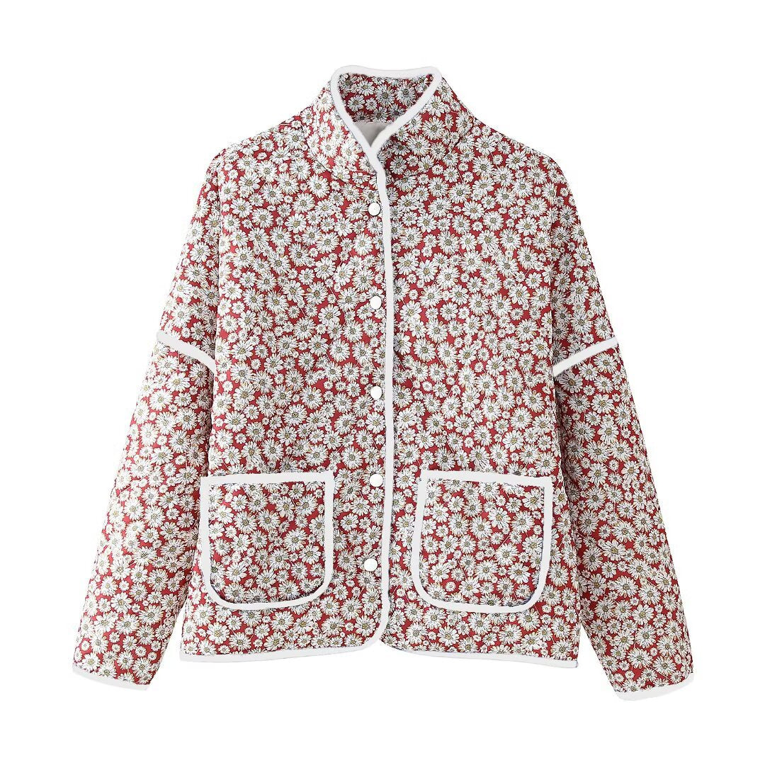 Damen Blütenmuster Jacke mit praktischen Taschen und elegantem Kragen EB