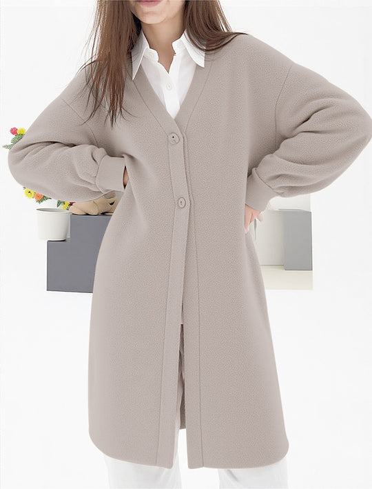 Damen gemütlicher Strickcardigan mit V-Ausschnitt und modischem Knopfverschluss EB