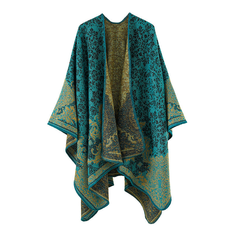Damen Jacquard-Poncho mit orientalischem Muster und offener Vorderseite EB
