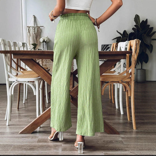 Damen Weitgeschnittene Leinenhose mit elastischem Bund und praktischen Taschen EB