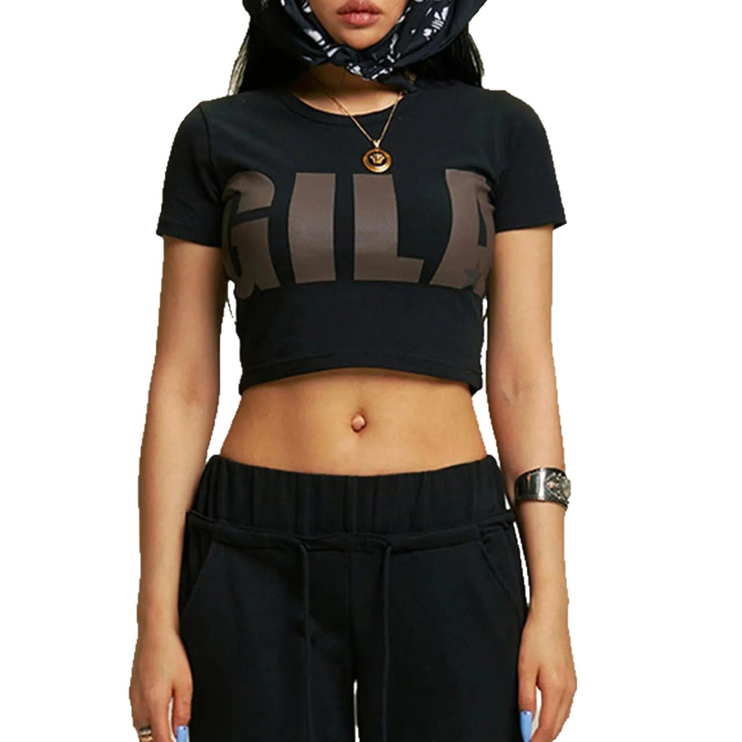 Damen Cropped T-Shirt mit auffälligem Grafikdruck EB