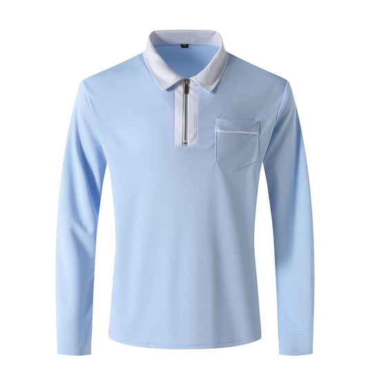 Herren Langarm-Poloshirt mit Halbzip, Kontrastkragen & Brusttasche EB