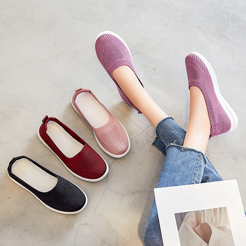 Damen bequeme Slip-On Sneakers mit atmungsaktiver Strickoberfläche EB