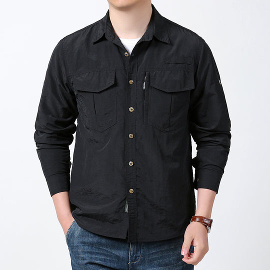 Herren nan langärmeliges Fieldshirt aus leichtem Ripstop mit multifunktionalen Brusttaschen und verdecktem Reißverschluss EB