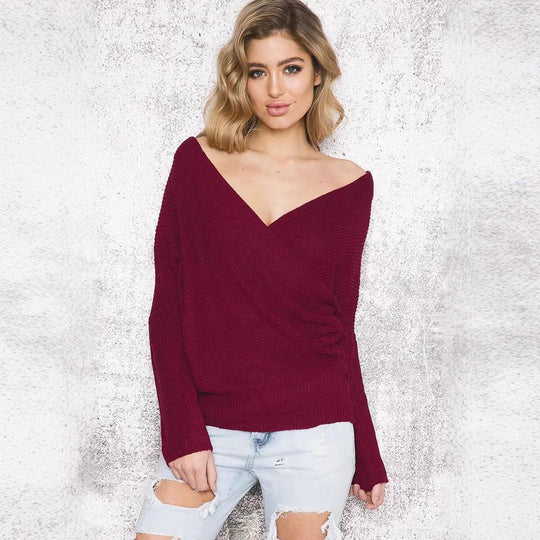 Damen Wickelpullover mit traumhaftem V-Ausschnitt und lässiger Passform EB