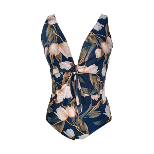 Damen Einteiliger Badeanzug mit floralem Wickeldesign EB