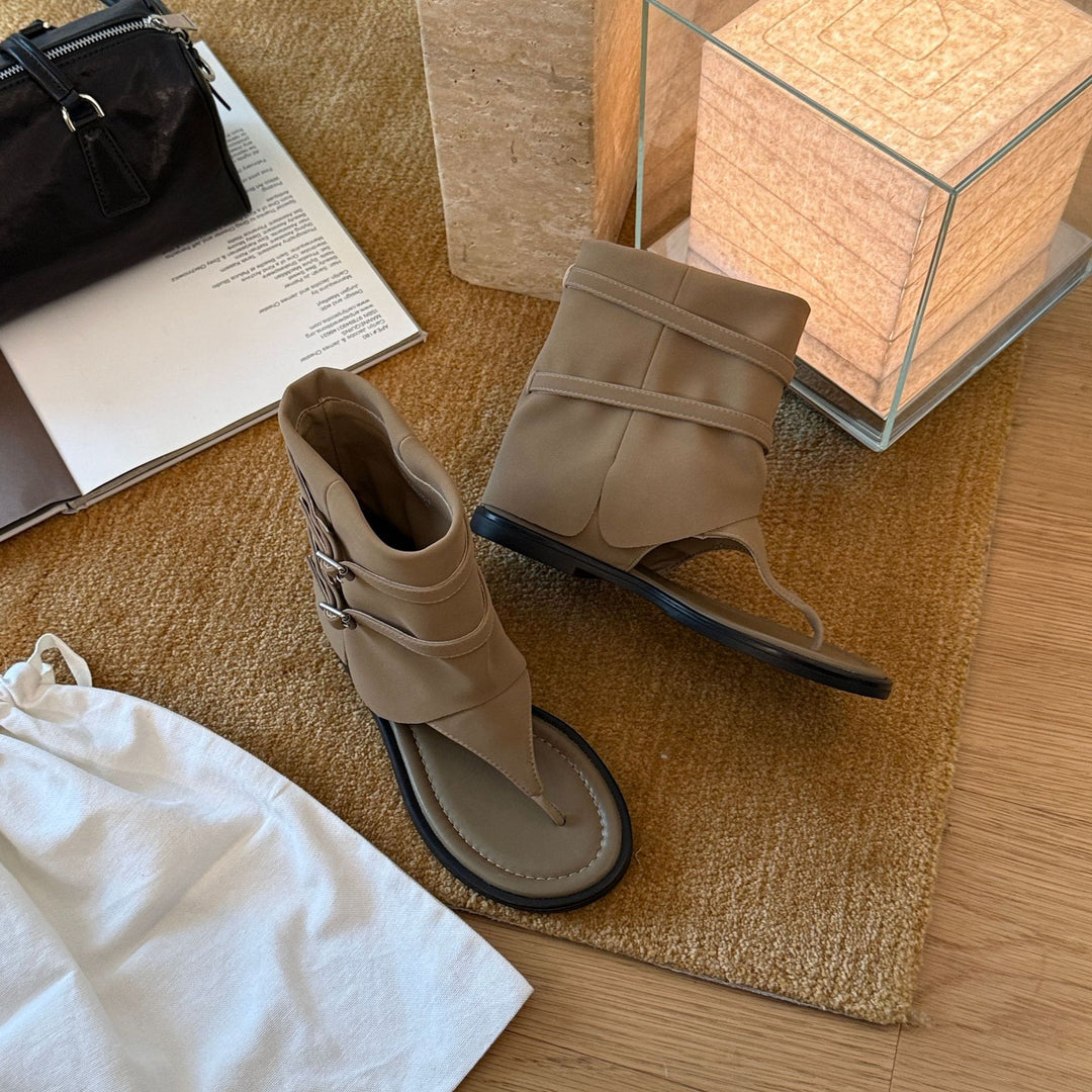 Damen Modische Zehentrenner-Sandalen mit innovativem Riemendesign und rutschfester Sohle EB