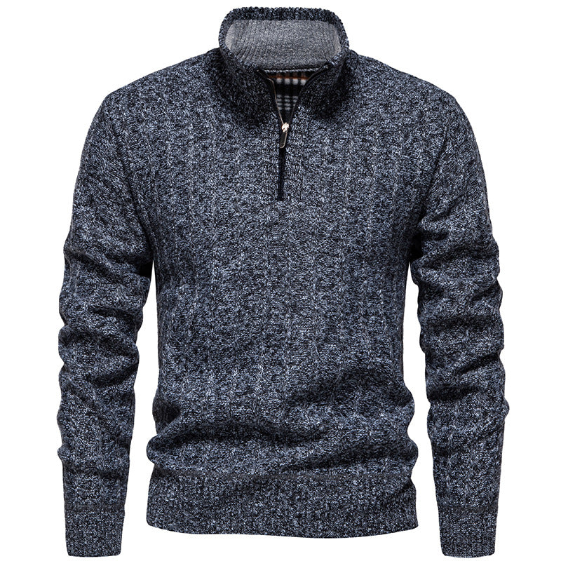 Herren nan gerippter Troyer-Pullover mit Halbzip, Zopfmuster und wärmender Innenverarbeitung EB