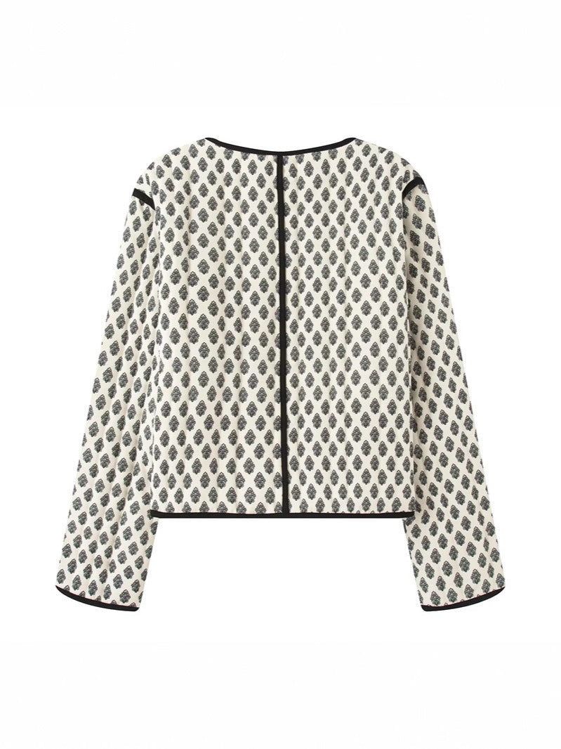 Damen gesteppte Jacke mit dekorativen Taschen und modernem Print EB