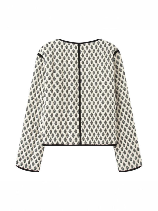 Damen gesteppte Jacke mit dekorativen Taschen und modernem Print EB