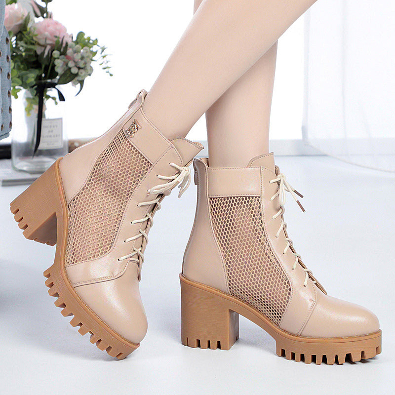 Damen Modische Stiefeletten mit atmungsaktivem Mesh-Einsatz und robuster Sohle EB