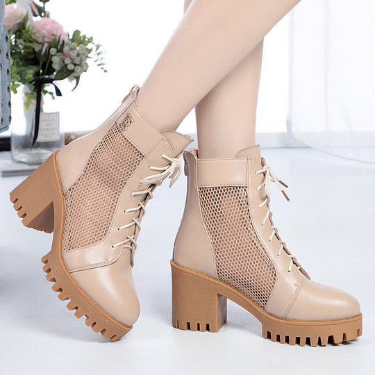 Damen Modische Stiefeletten mit atmungsaktivem Mesh-Einsatz und robuster Sohle EB