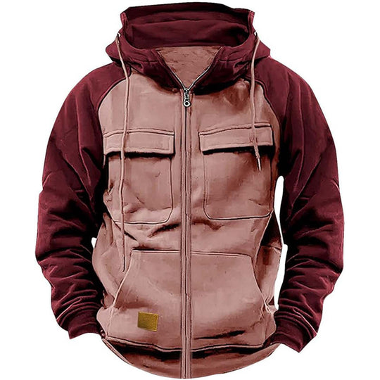 Herren nan Utility-Kapuzenjacke mit Materialmix, Brusttaschen und Reißverschluss EB