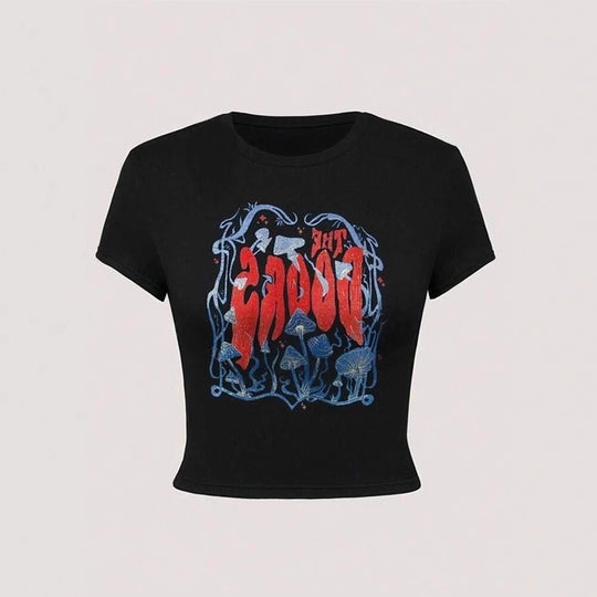 Damen lässiges Crop-T-Shirt mit kreativem Grafikdesign EB