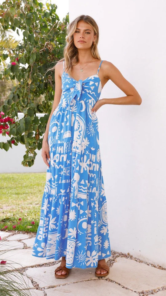 Damen Maxikleid mit verspieltem Muster und schmalen Trägern EB