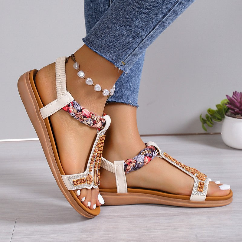 Damen Sandalen mit dekorativer Blumenverzierung und elastischem Riemendesign EB