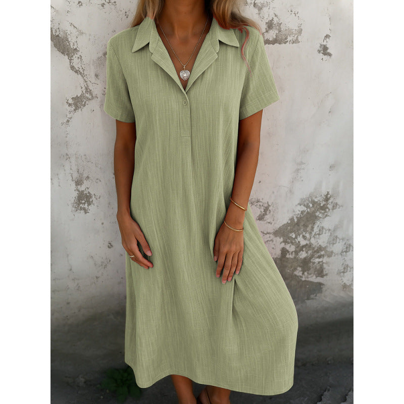 Damen lässiges Hemdkleid mit kurzen Ärmeln und Knopfdetails EB