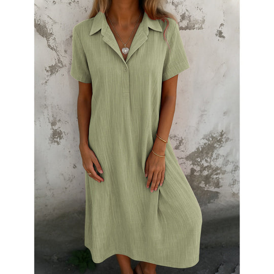 Damen lässiges Hemdkleid mit kurzen Ärmeln und Knopfdetails EB
