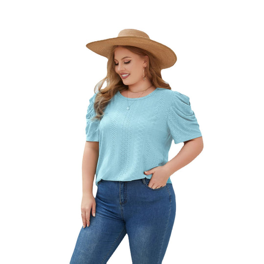 Damen Elegantes Blusenshirt mit Puffärmeln und Strukturmuster EB