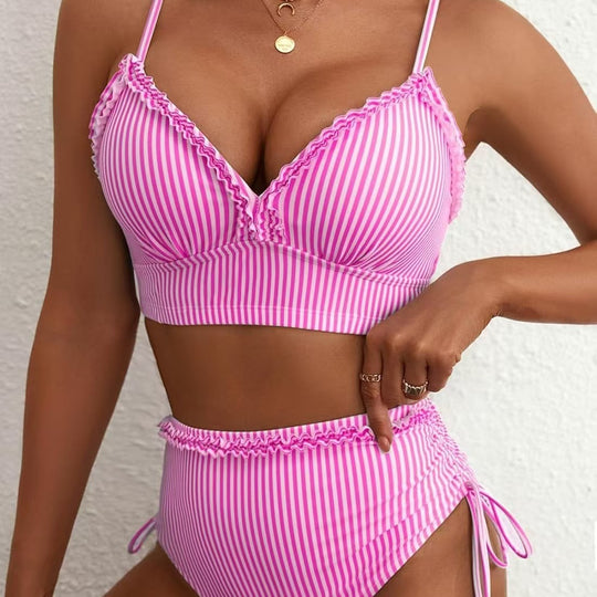 Damen Bikini-Set mit süßem Rüschendetail und hoch tailliertem Schnitt EB