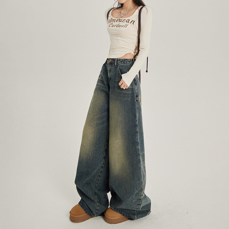 Damen Weite High-Waist Denim-Jeans im lässigen Stil EB
