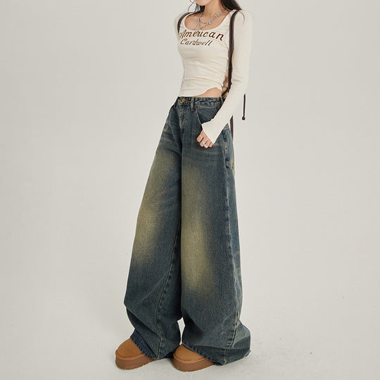 Damen Weite High-Waist Denim-Jeans im lässigen Stil EB