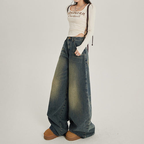 Damen Weite High-Waist Denim-Jeans im lässigen Stil EB