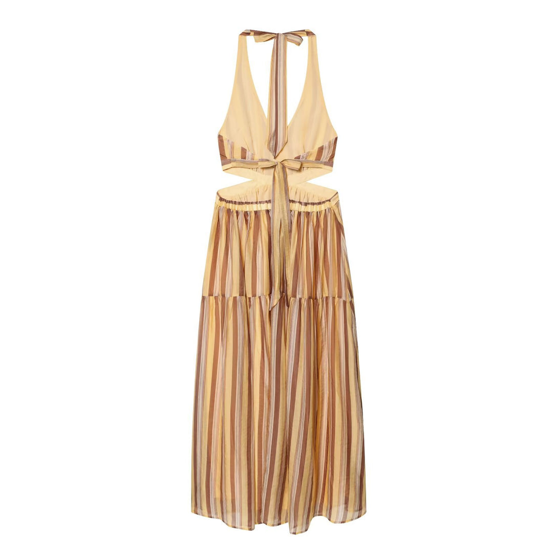 Damen Midikleid mit trendigen Cut-Outs und aufregendem Streifenmuster EB