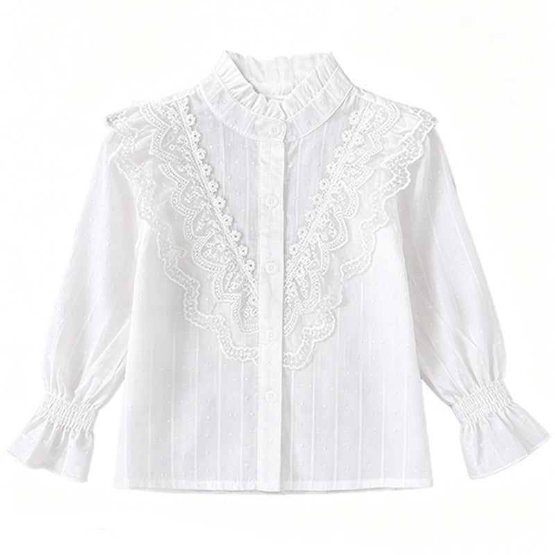 Mädchen elegante Bluse mit Rüschendetails und Spitzenbesatz EB