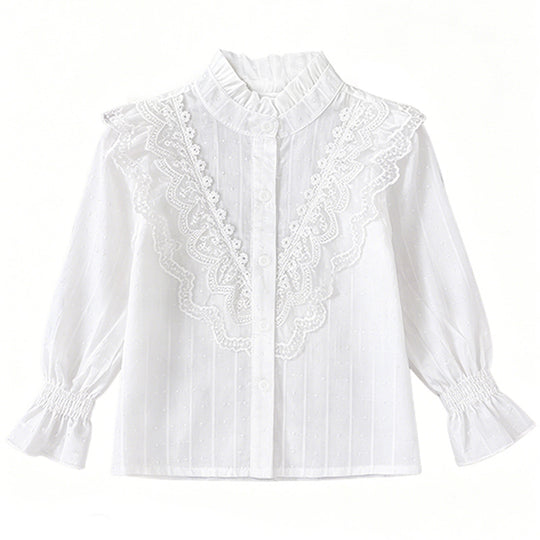 Mädchen elegante Bluse mit Rüschendetails und Spitzenbesatz EB