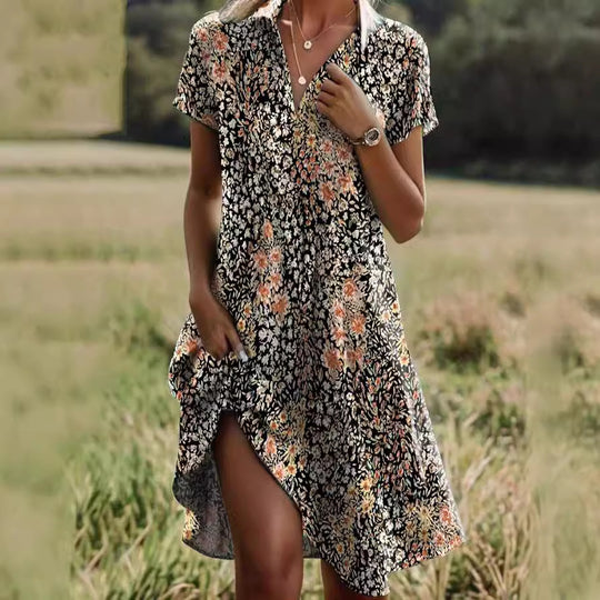 Damen Frischblumen-Hemdkleid mit Knopfverschluss und lässigem Schnitt EB