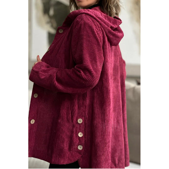 Damen kuschelige Kapuzenjacke aus feinem Cordstoff EB