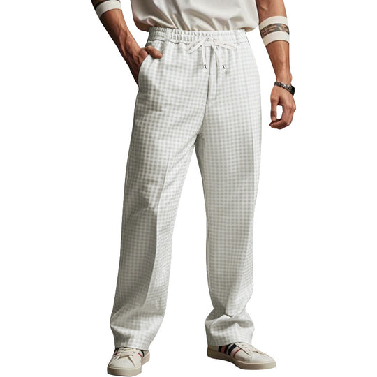 Herren Leichte Relaxed-Fit Karo-Loungehose mit Tunnelzug und weitem Bein EB