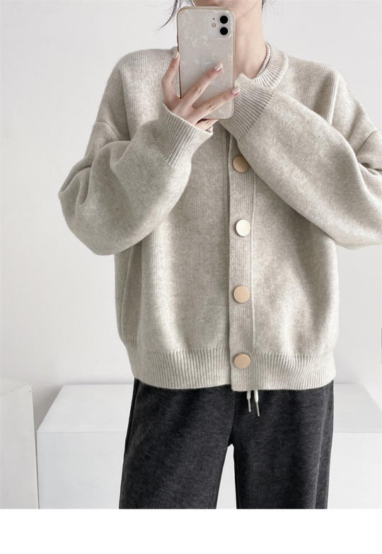 Damen Oversized Strickjacke mit großen Holzknöpfen und weitem Schnitt EB