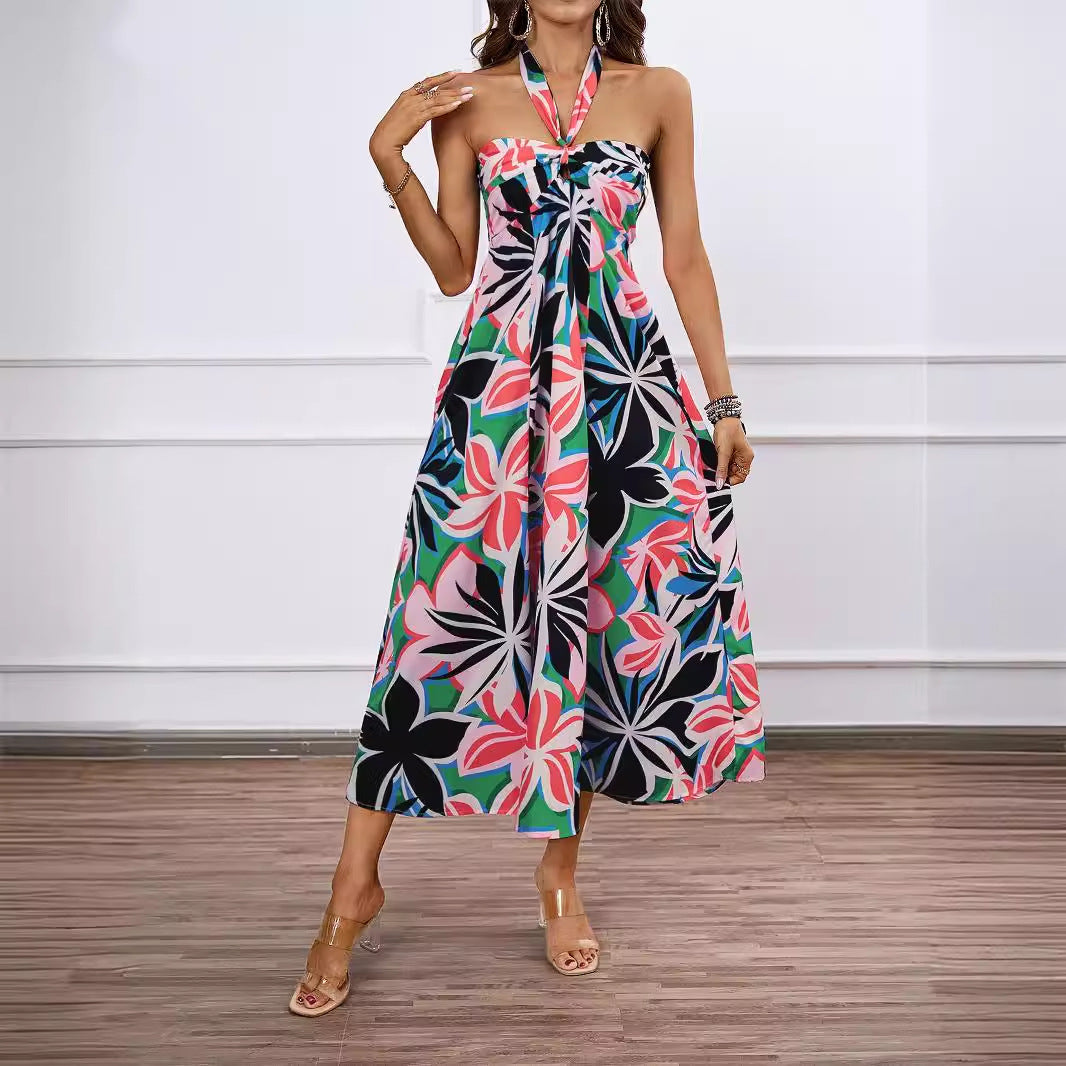Damen Maxi Kleid mit schulterfreiem Design und Blumenmuster EB
