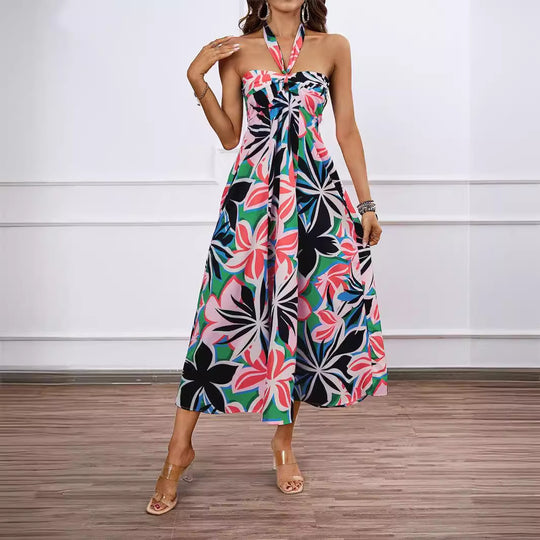 Damen Maxi Kleid mit schulterfreiem Design und Blumenmuster EB