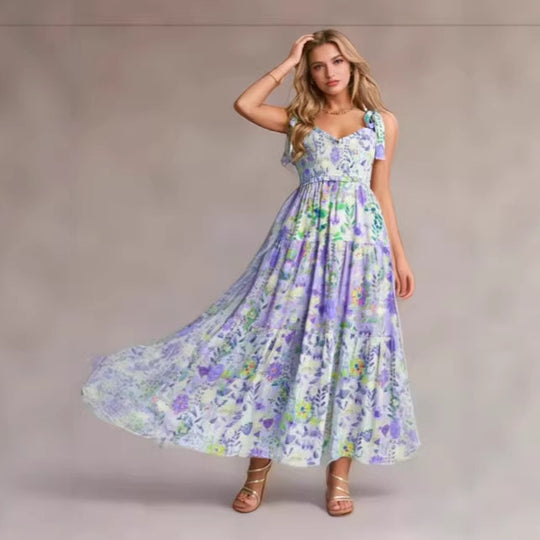 Damen Kleid mit verspieltem Floral-Design und Rüschenärmeln EB