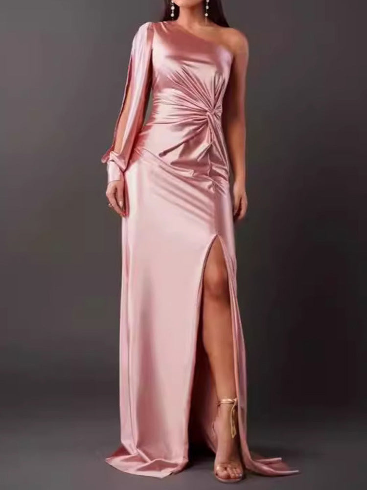 Damen Abendkleid mit asymmetrischem Ausschnitt und eleganter Faltenlegung EB