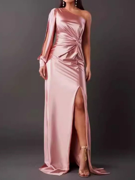 Damen Abendkleid mit asymmetrischem Ausschnitt und eleganter Faltenlegung EB