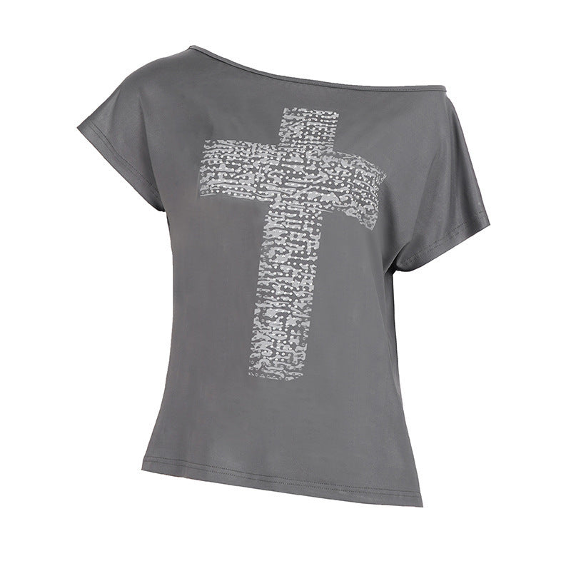 Damen Off-Shoulder Shirt mit Kreuzmotiv EB