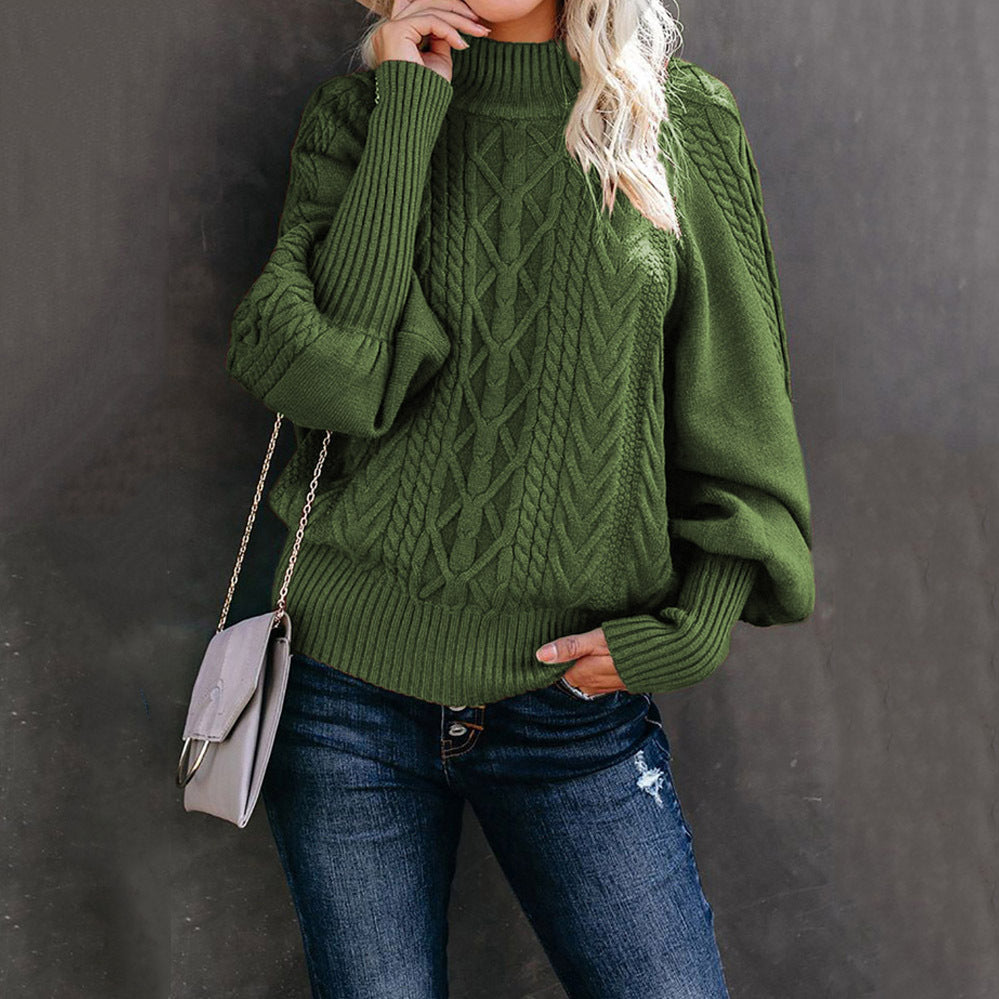 Damen Grobstrickpullover mit hohen Kragen und voluminösen Ärmeln EB