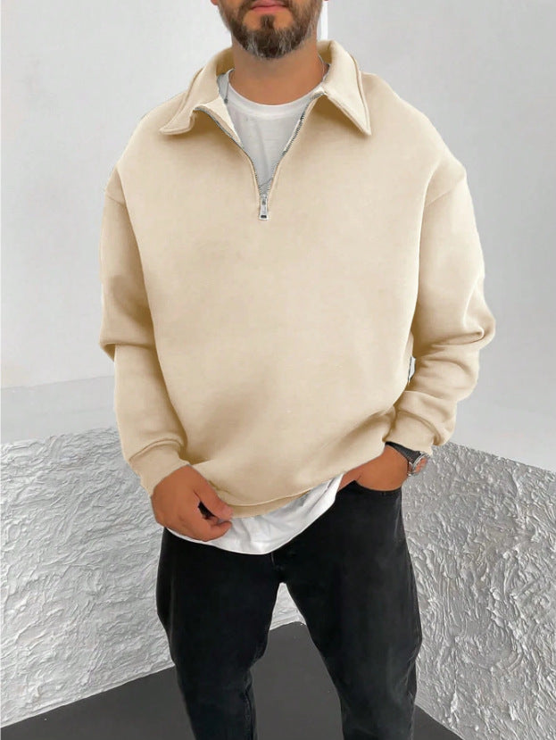 Herren nan Oversize Halbzip-Sweatshirt mit aufgestelltem Kragen EB