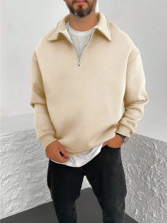 Herren nan Oversize Halbzip-Sweatshirt mit aufgestelltem Kragen EB