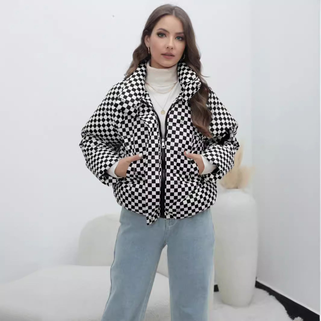 Damen Stilvolle kariert Steppjacke EB